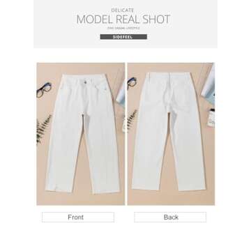 Sidefeel Jeans for Women Trendy 2025 Wide Leg High Waisted Straight Leg Denim Pants White Size 8