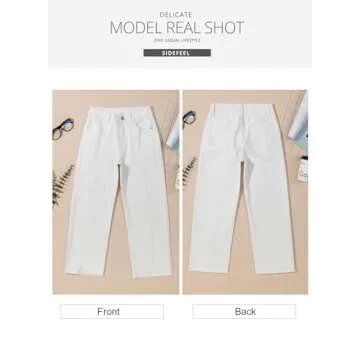 Sidefeel Jeans for Women Trendy 2025 Wide Leg High Waisted Straight Leg Denim Pants White Size 8