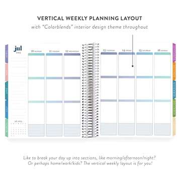 7" X 9" 12-Month Spiral Bound Life Planner (Jan 2023 - Dec 2023) - Layers Colorful Classic Cover + Colorblends Interior Pages. Vertical Weekly and Monthly Agenda by Erin Condren