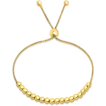 Savlano 925 Sterling Silver 14K Gold Plated Italian Solid Adjustable Bolo Bead Ball Slider Bracelet ...