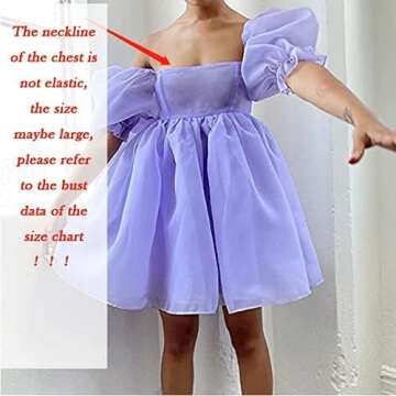 Womens Puff Sleeve Square Neck Tulle Flounce Dress Off Shoulder Sweet Casual Mini Dress Vintage Lantern Sleeve Wedding Dresses(I-Purple,Small)