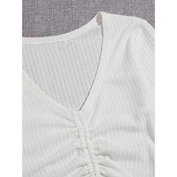 SweatyRocks Women's Long Sleeve V Neck Crop Top Drawstring Ruched Tee Shirt