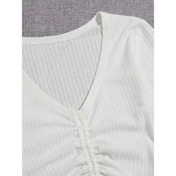 SweatyRocks Women's Long Sleeve V Neck Crop Top Drawstring Ruched Tee Shirt