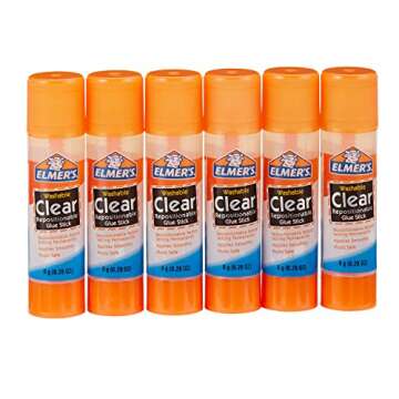 Elmer's Re-Stick School Glue Sticks, Clear, Washable, 8 grams, 6 Count