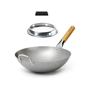 BIELMEIER 14 Inch Carbon Steel Wok for Stir Fry Cooking