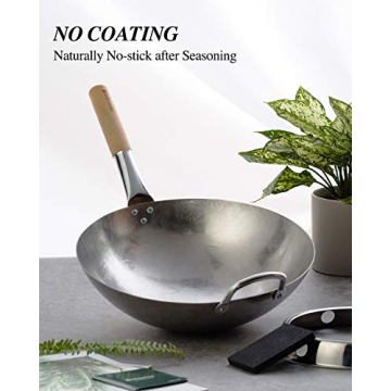 BIELMEIER 14 Inch Carbon Steel Wok for Stir Fry Cooking