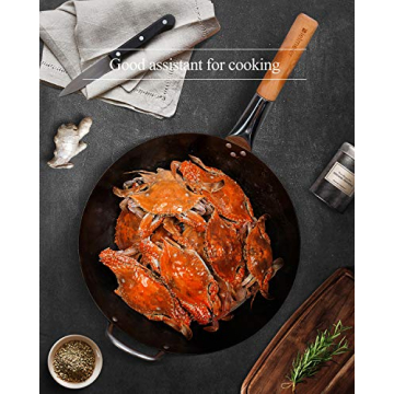 BIELMEIER 14 Inch Carbon Steel Wok for Stir Fry Cooking