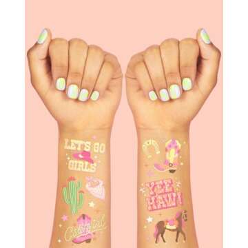 xo, Fetti Cowgirl Temporary Tattoos - 50 Gold Foil Styles | Birthday Party Decorations, Giddy Up Cowgirl Accessory, Rodeo Western Theme Favor, Nashville Gift + Cow Print Supplies, Baby Shower