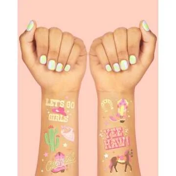 xo, Fetti Cowgirl Temporary Tattoos - 50 Gold Foil Styles | Birthday Party Decorations, Giddy Up Cowgirl Accessory, Rodeo Western Theme Favor, Nashville Gift + Cow Print Supplies, Baby Shower