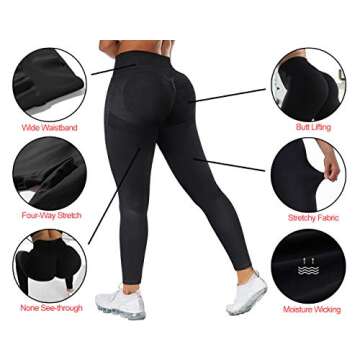 MOSHENGQI Womens Seamless Butt Lift Leggings High Waisted Yoga Pants Ribbed Workout Slimming Tights(Small,#5 Seamless Black)