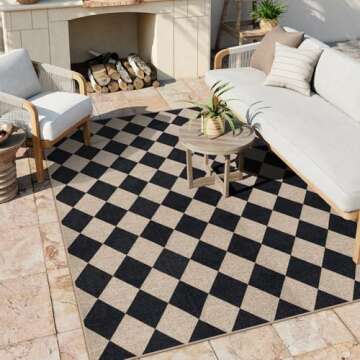 Lahome Checkered Easy Jute Outdoor Rug, Large 6x9 Rug for Living Room Checkerboard Indoor Outdoor Ca...