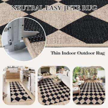 Lahome Checkered Easy Jute Outdoor Rug, Large 6x9 Rug for Living Room Checkerboard Indoor Outdoor Carpet, Farmhouse Patio Office Mat Geometric Non Slip Black Carpet for Backyard Dining Room