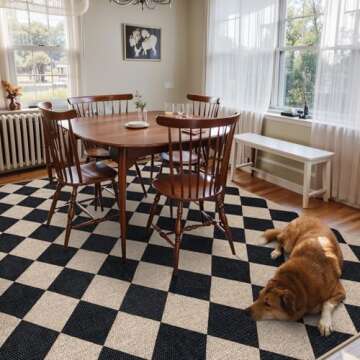 Lahome Checkered Easy Jute Outdoor Rug, Large 6x9 Rug for Living Room Checkerboard Indoor Outdoor Carpet, Farmhouse Patio Office Mat Geometric Non Slip Black Carpet for Backyard Dining Room