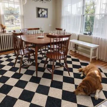 Lahome Checkered Easy Jute Outdoor Rug, Large 6x9 Rug for Living Room Checkerboard Indoor Outdoor Carpet, Farmhouse Patio Office Mat Geometric Non Slip Black Carpet for Backyard Dining Room