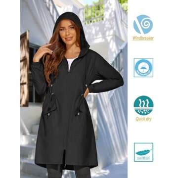 ELESOL Women Rain Coat Waterproof with Hood long Raincoat Rain Jacket lightweight rain slicker with ...