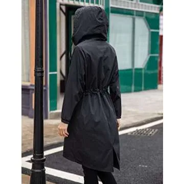 ELESOL Women Rain Coat Waterproof with Hood long Raincoat Rain Jacket lightweight rain slicker with hood Black