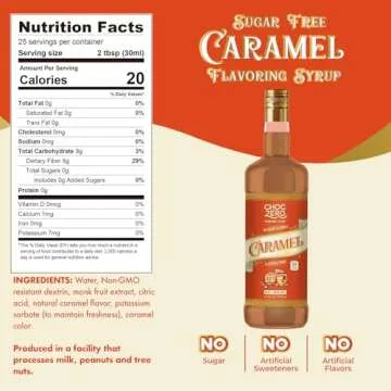 ChocZero Sugar Free Caramel Syrup for Coffee - Keto Flavoring Syrups - Low Calorie Simple Syrup (26....