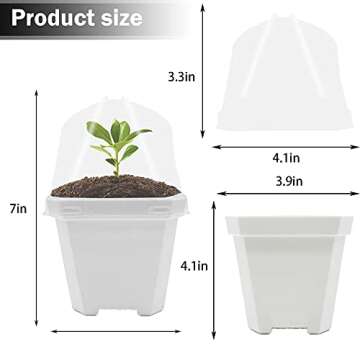 10 Pcs White Plant Nursery Pots with Clear Humidity Dome- 4 inch Plastic Gardening Pot Plant Contain...