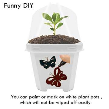 10 Pcs White Plant Nursery Pots with Clear Humidity Dome- 4 inch Plastic Gardening Pot Plant Container- Seed Starting Pot with Drain Holes for Seedlings, Vegetables, Succulents, Cuttings