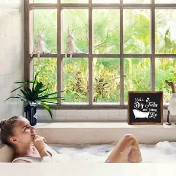 Funny Farmhouse Bathroom Decor Signs - 6 Interchangeable Wall Decorations w/Hilarious Sayings and Rustic Frame - Instantly Create a Fun Filled Bathroom In Your Home