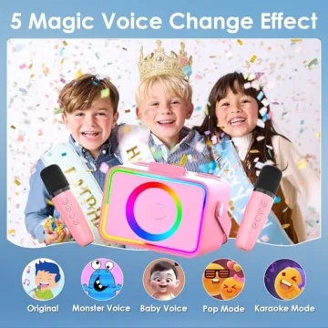 Portable Karaoke Machine with LED Lights and Microphones