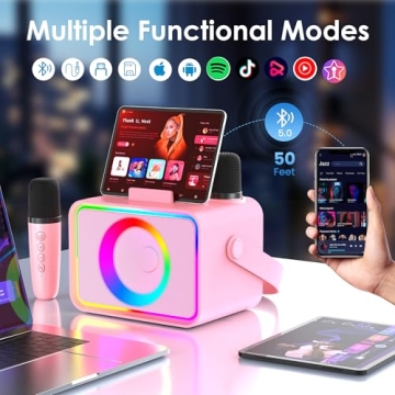Portable Karaoke Machine with LED Lights and Microphones
