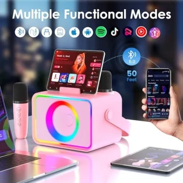 Portable Karaoke Machine with LED Lights and Microphones