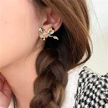 Gold Silver Bow Earrings for Women Classic Ribbon Bow Stud Earrings Cute BowKnot Earrings Bow Trendy Jewelry for Women