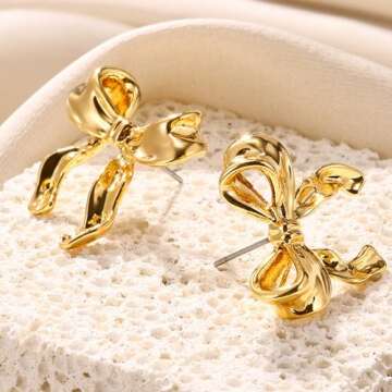 Gold Silver Bow Earrings for Women Classic Ribbon Bow Stud Earrings Cute BowKnot Earrings Bow Trendy Jewelry for Women