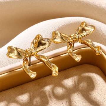 Gold Silver Bow Earrings for Women Classic Ribbon Bow Stud Earrings Cute BowKnot Earrings Bow Trendy Jewelry for Women