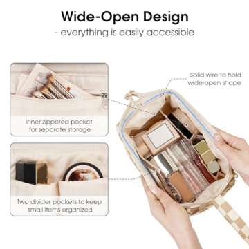 Narwey Large Checkered Makeup Bag Women Wide-open Make up Bag Travel Cosmetic Bag Organizer Toiletry...