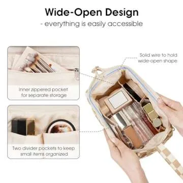 Narwey Large Checkered Makeup Bag Women Wide-open Make up Bag Travel Cosmetic Bag Organizer Toiletry...