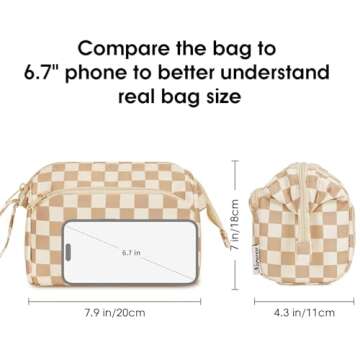 Narwey Large Checkered Makeup Bag Women Wide-open Make up Bag Travel Cosmetic Bag Organizer Toiletry Bag for Cosmetics Toiletries Accessories (Light Checkerboard)