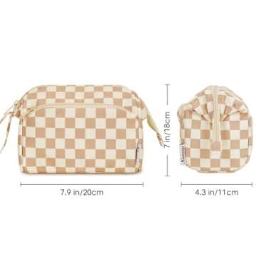 Narwey Large Checkered Makeup Bag Women Wide-open Make up Bag Travel Cosmetic Bag Organizer Toiletry Bag for Cosmetics Toiletries Accessories (Light Checkerboard)