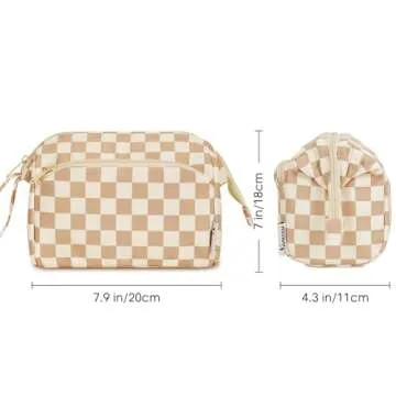 Narwey Large Checkered Makeup Bag Women Wide-open Make up Bag Travel Cosmetic Bag Organizer Toiletry Bag for Cosmetics Toiletries Accessories (Light Checkerboard)