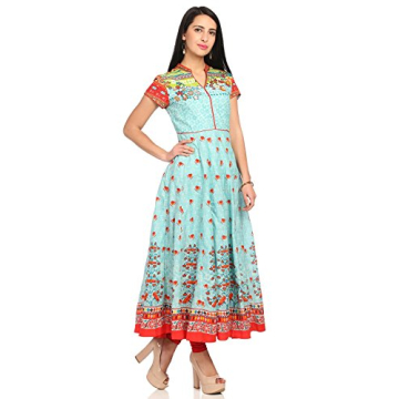 Biba Turquoise Anarkali Cotton Kurta for Women