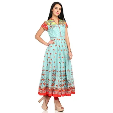 Biba Turquoise Anarkali Cotton Kurta for Women