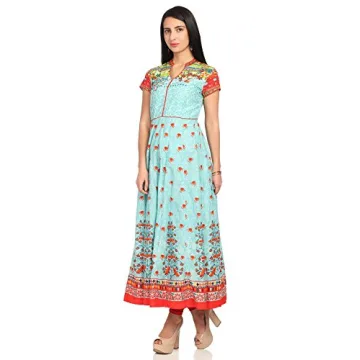 Biba Turquoise Anarkali Cotton Kurta for Women