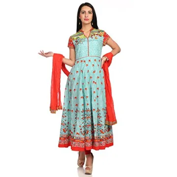 Biba Turquoise Anarkali Cotton Kurta for Women