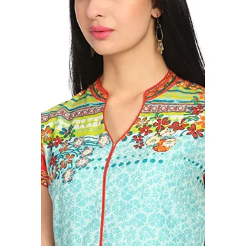 Biba Turquoise Anarkali Cotton Kurta for Women