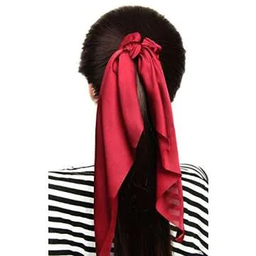Pack of 2 Knotted Bow Hair Scrunchies Elastic Hair Scarf Black Hair Ties Bands Satin Hair Ribbon Scrunchy Red Ponytail Holder for Women and Girls (Burgundy)