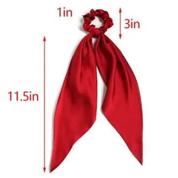 Pack of 2 Knotted Bow Hair Scrunchies Elastic Hair Scarf Black Hair Ties Bands Satin Hair Ribbon Scrunchy Red Ponytail Holder for Women and Girls (Burgundy)