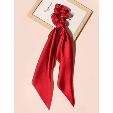 Pack of 2 Knotted Bow Hair Scrunchies Elastic Hair Scarf Black Hair Ties Bands Satin Hair Ribbon Scrunchy Red Ponytail Holder for Women and Girls (Burgundy)