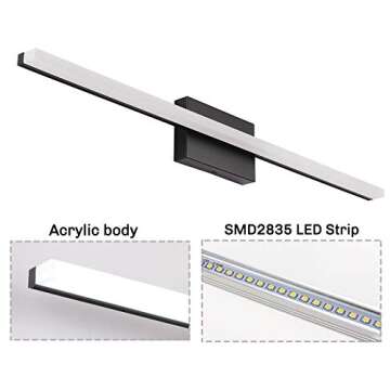 Temgin LED Bathroom Vanity Lights 36Inch Bathroom Light Fixtures 20W 6000K Cool White Vanity Lightin...