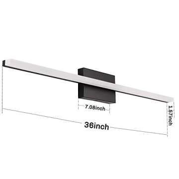 Temgin LED Bathroom Vanity Lights 36Inch Bathroom Light Fixtures 20W 6000K Cool White Vanity Lighting Modern Over Mirror Bathroom Wall Light Indoor Wall Lamp Black