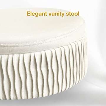 MOOWIND Storage Ottoman Velvet Small,Vanity Stool Chair for Makeup Room, Modern Round Footrest Upholstered Seated Side End Coffee Table Dressing Stool for Bedroom with Gold Legs, Beige