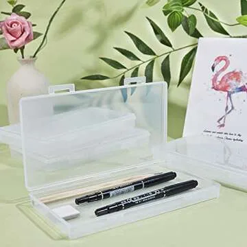 BENECREAT 4 Packs 7.8x4.3x0.9" Rectangle Large Clear Plastic Box Containers Bead Storage Organizer Box for Cards, Safety Pins, Beads and Craft School Office Supplies