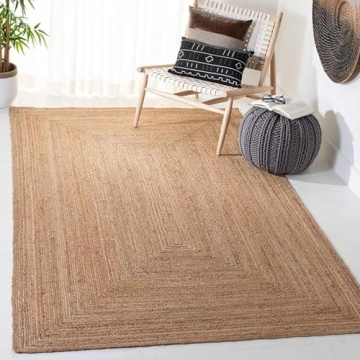 FRELISH DECOR Handwoven Jute Area Rug - 3x5 Feet Natural Yarn - Rustic Vintage Beige Braided Reversi...