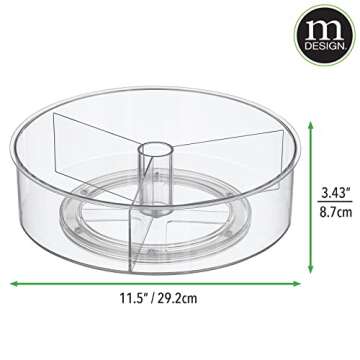 mDesign Lazy Susan Turntable Divided Spinner for Kitchen/Bathroom, Pantry, Fridge, Cupboards Organizing, Fully Rotating Organizer for Food, Spices, Condiments, 11.5" Round, Lumiere Collection, Clear