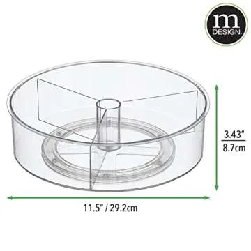 mDesign Lazy Susan Turntable Divided Spinner for Kitchen/Bathroom, Pantry, Fridge, Cupboards Organizing, Fully Rotating Organizer for Food, Spices, Condiments, 11.5" Round, Lumiere Collection, Clear